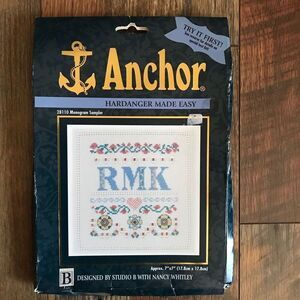 Anchor hardanger made easy monogram sampler 28110 cross stitch New old stock